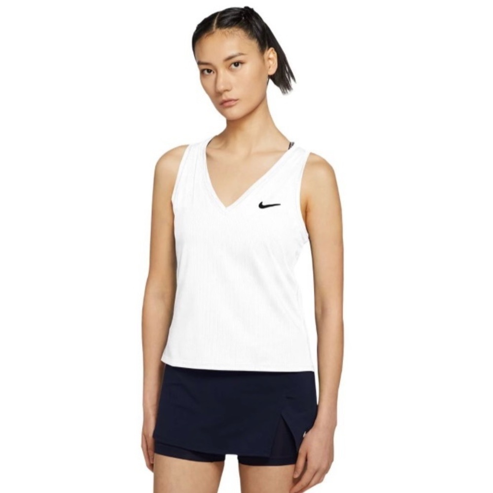 Nike Womens Dri-Fit Victory Vneck Tennis Tank Top S Yoga Workout Athletic White